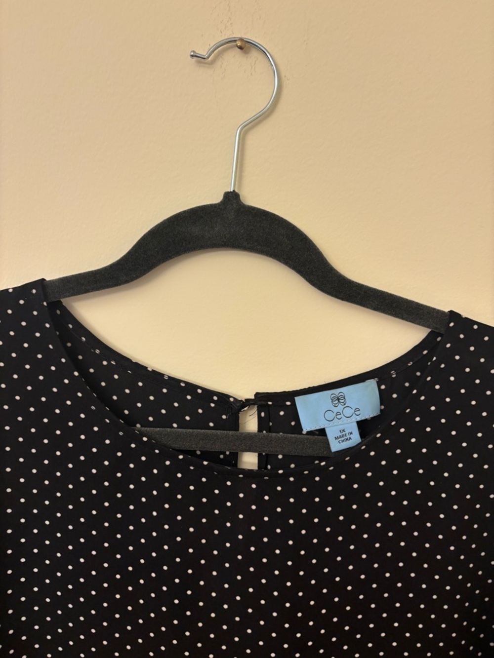 CeCe Black and White Polka Dot Long-Sleeve Blouse Dress - Picture 2 of 3